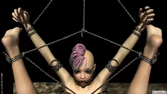 Tied up 3d hentai lezzy girl gets fingered